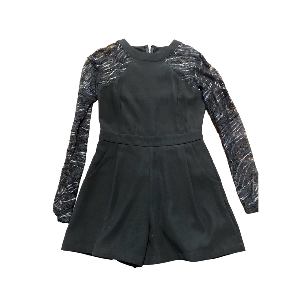 Black long sleeve romper with sequins
